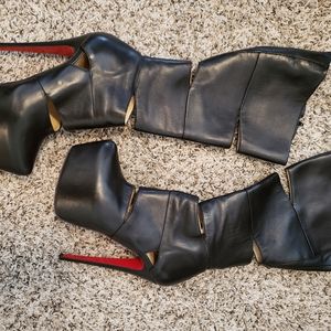 Christian Louboutin black leather cut out boots